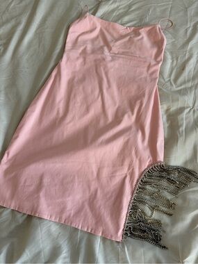 Fashion Nova Light Pink Satin Slip Dress with Spaghetti Straps